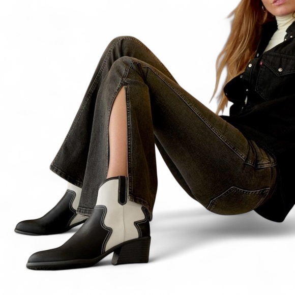 Dr. Scholl's Lasso Western Ankle Bootie Black and Off White Faux Leather Size 7 - Picture 2 of 11